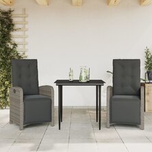 3-delige Bistroset met kussens poly rattan grijs