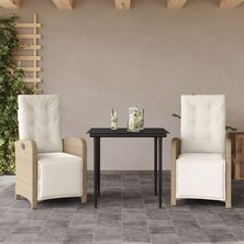 3-delige Bistroset met kussens poly rattan beige