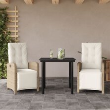 3-delige Bistroset met kussens poly rattan beige