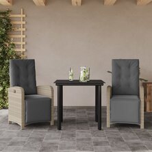 3-delige Bistroset met kussens poly rattan lichtgrijs