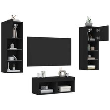 4-delige tv-wandmeubelset met LED-verlichting zwart