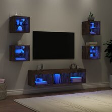 7-delige tv-wandmeubelset met LED bewerkt hout gerookt eiken