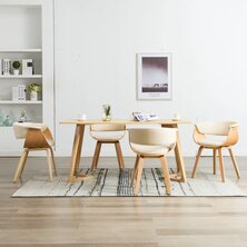 Eetkamerstoelen 4 st gebogen hout en kunstleer cr&egrave;mekleurig