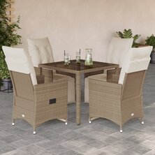 5-delige Bistroset met kussens poly rattan beige