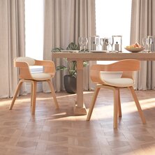 Eetkamerstoelen 2 st gebogen hout en kunstleer cr&egrave;mekleurig