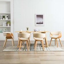 Eetkamerstoelen 6 st gebogen hout en kunstleer cr&egrave;me