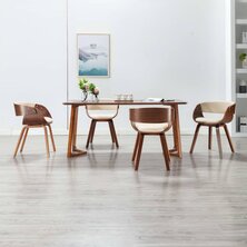 Eetkamerstoelen 4 st gebogen hout en kunstleer cr&egrave;mekleurig