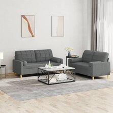 2-delige Loungeset met kussens stof donkergrijs