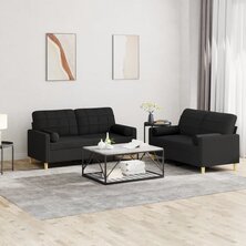 2-delige Loungeset met kussens stof zwart