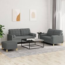 3-delige Loungeset met kussens stof donkergrijs