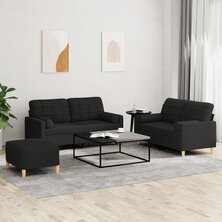 3-delige Loungeset met kussens stof zwart