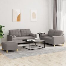 3-delige Loungeset met kussens stof taupe