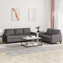 2-delige Loungeset met kussens kunstleer grijs