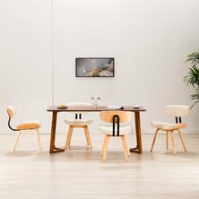 Eetkamerstoelen 4 st gebogen hout en kunstleer cr&egrave;mekleurig