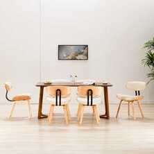 Eetkamerstoelen 6 st gebogen hout en kunstleer cr&egrave;me