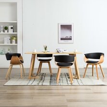 Eetkamerstoelen 4 st gebogen hout en kunstleer zwart