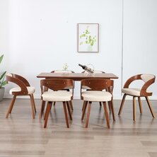 Eetkamerstoelen 6 st gebogen hout en kunstleer cr&egrave;me