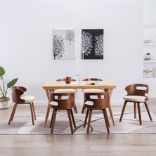 Eetkamerstoelen 6 st gebogen hout en kunstleer cr&egrave;me