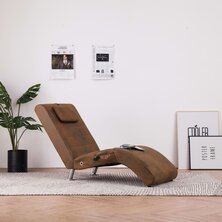 Massage chaise longue met kussen kunstsu&egrave;de bruin