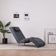 Massage chaise longue met kussen kunstsu&egrave;de grijs