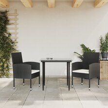 3-delige Tuinset poly rattan en staal zwart