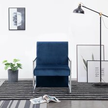 Fauteuil met chromen poten fluweel blauw