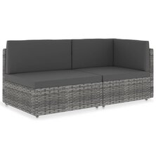 Tweezitsbank sectioneel poly rattan grijs