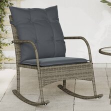 Tuinschommelstoel met kussens poly rattan grijs