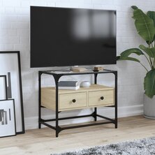 Tv-meubel met glazen blad 60x35x51 cm bewerkt hout sonoma eiken