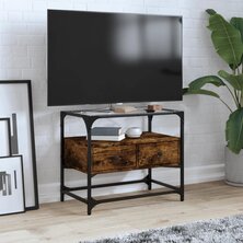 Tv-meubel met glazen blad 60x35x51 cm hout gerookt eikenkleurig