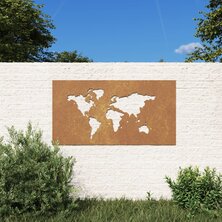 Wanddecoratie tuin wereldkaartontwerp 105x55 cm cortenstaal