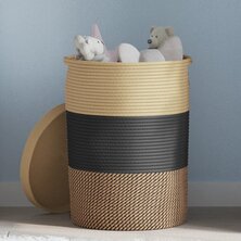 Opbergmand met deksel &Oslash; 37x50 cm katoen zwart en beige