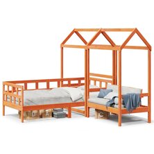 Kinderbedset met huisje massief grenenhout wasbruin 80x200 cm