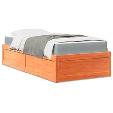 Bed met matras massief grenenhout wasbruin 90x190 cm