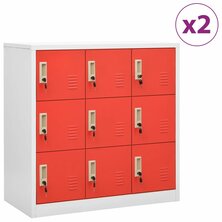 Lockerkasten 2 st 90x45x92,5 cm staal lichtgrijs en rood