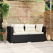 Tweezitsbank met kussens poly rattan zwart