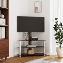 Tv-standaard hoek 3-laags voor 32-70 inch zwart en zilverkleur