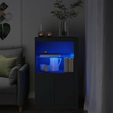 Bijzetkast met LED-verlichting bewerkt hout zwart