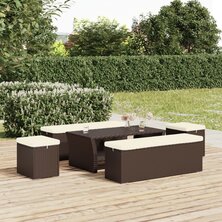 Hockers met kussens 2 st 40x30x40 cm poly rattan bruin