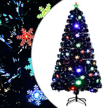 Kerstboom met LED-sneeuwvlokken 120 cm glasvezel zwart