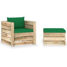 2-delige Loungeset met kussens groen ge&iuml;mpregneerd hout