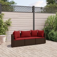 3-delige Loungeset met kussens poly rattan bruin