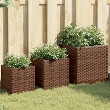 Plantenbakken 3 st poly rattan bruin