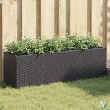 Plantenbak met 3 potten 105x30x32 cm poly rattan zwart