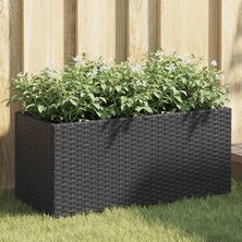 Plantenbak met 2 potten 72x30x32 cm poly rattan zwart