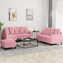 3-delige Loungeset met kussens fluweel roze