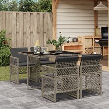 5-delige Tuinset met kussens poly rattan grijs