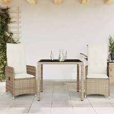 3-delige Bistroset met kussens poly rattan beige