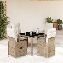 5-delige Bistroset met kussens poly rattan beige