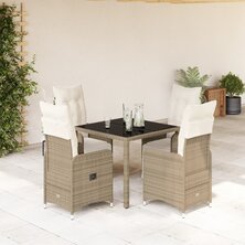 5-delige Bistroset met kussens poly rattan bruin